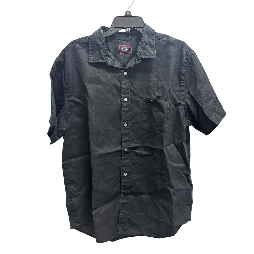 Untuckit Shirt Mens 100% Linen Wrinkle Resistant Button Up Casual Black Size XL